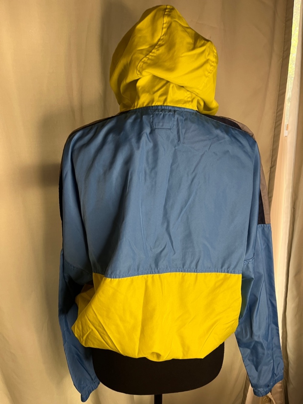 A. Lab zip-up windbreaker hoodie jacket blue and yellow colorblock medium - Picture 4 of 9
